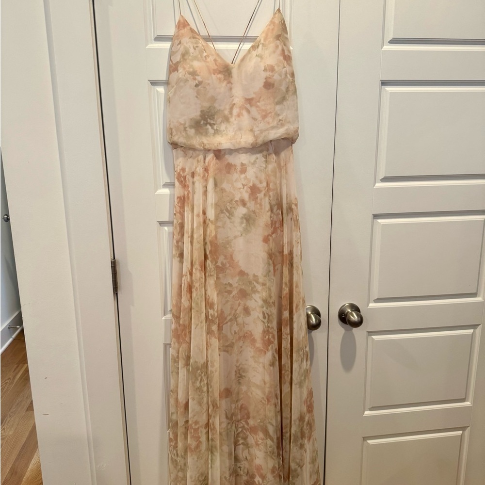 Jenny Yoo Floral Maxi Dress in Cream and Tan